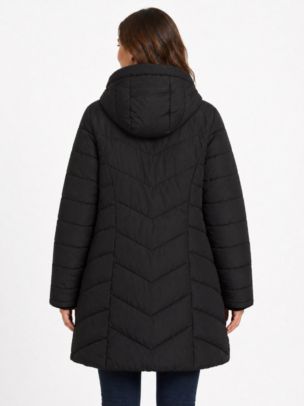 Laundry By Shelli Segal Puffer Jacket Hooded Windproof Long Black Womens Size M - Picture 3 of 16